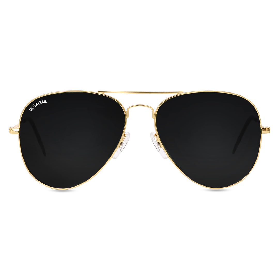 Black Classic Glass and Gold Frame Aviator Sunglasses For Men and Women