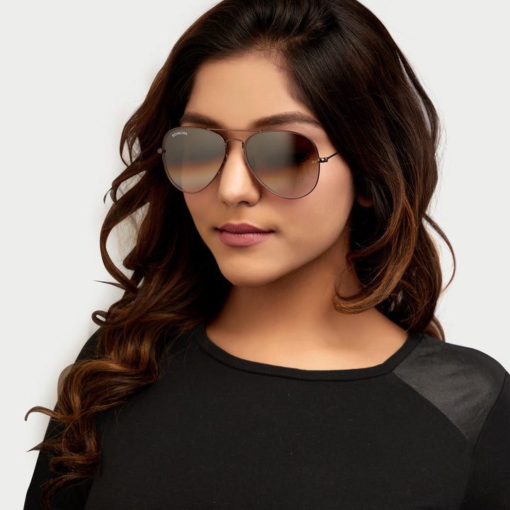 Dark Brown Gradient Glass and Brown Frame Aviator Sunglasses For Men and Women