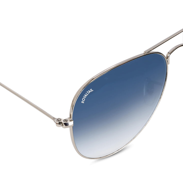 Light Blue Gradient Glass and Silver Frame Aviator Sunglasses For Men and Women