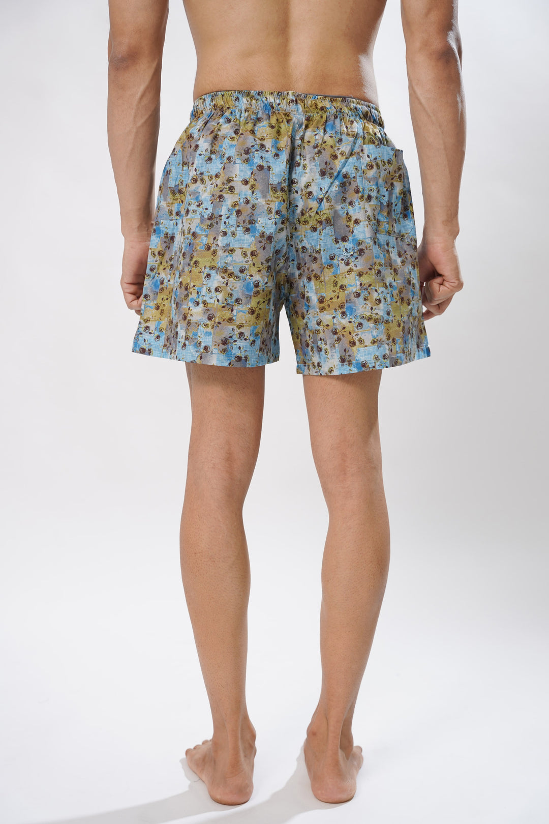 YELLOW AND BLUE FLOWER ALL OVER PRINTED MENS BOXERS