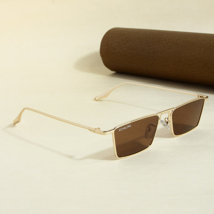 Blitz Gold Brown Rectangle Sunglasses For Men & Women