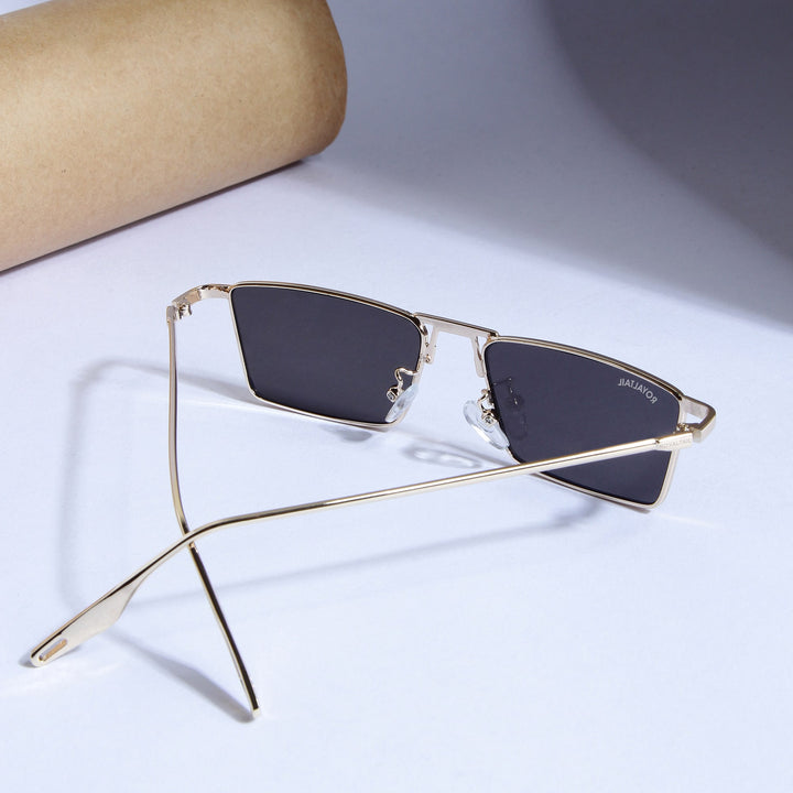Blitz Gold Black Rectangle Sunglasses For Men & Women