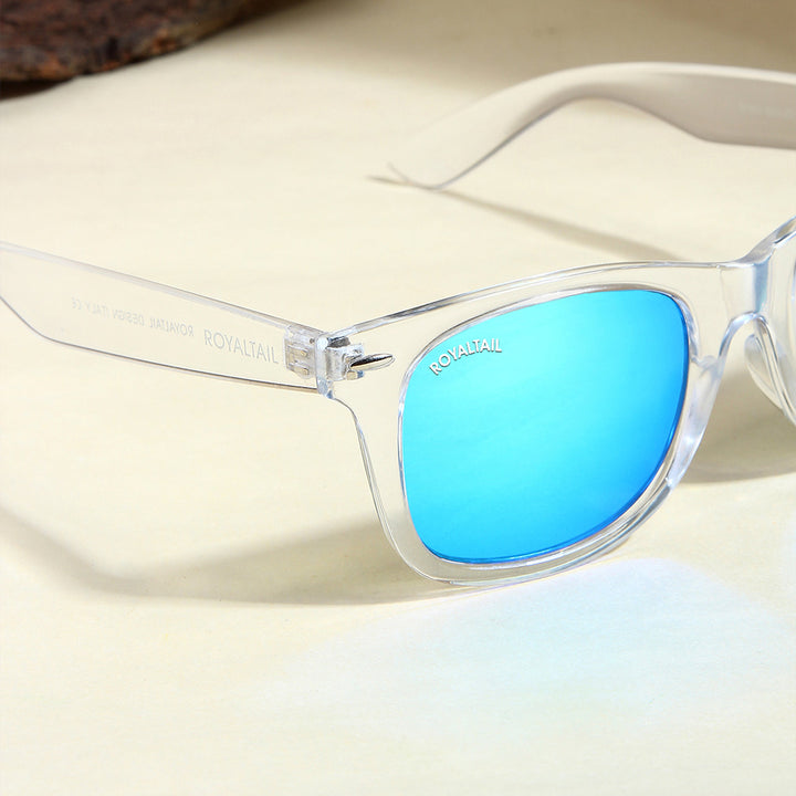 Aqua Blue Glass and Clear Frame Wayfarer Sunglasses for Men and Women