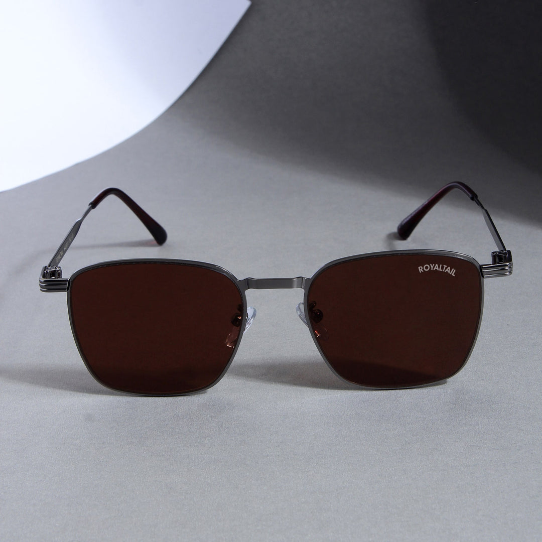 Brown Metal Frame And Polycarbonate Glass Square Sunglasses For Men & Women