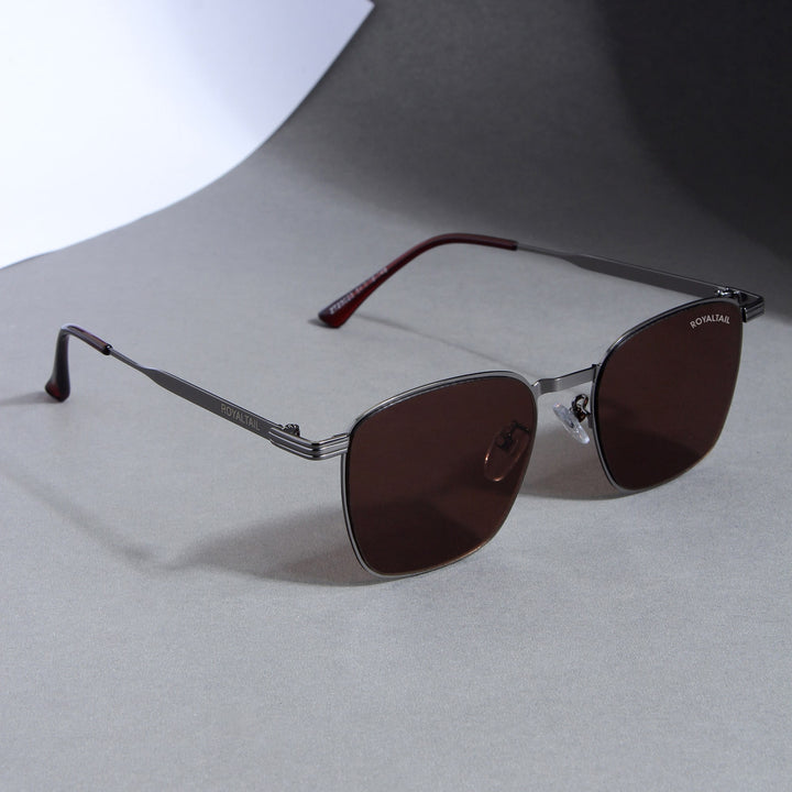 Brown Metal Frame And Polycarbonate Glass Square Sunglasses For Men & Women