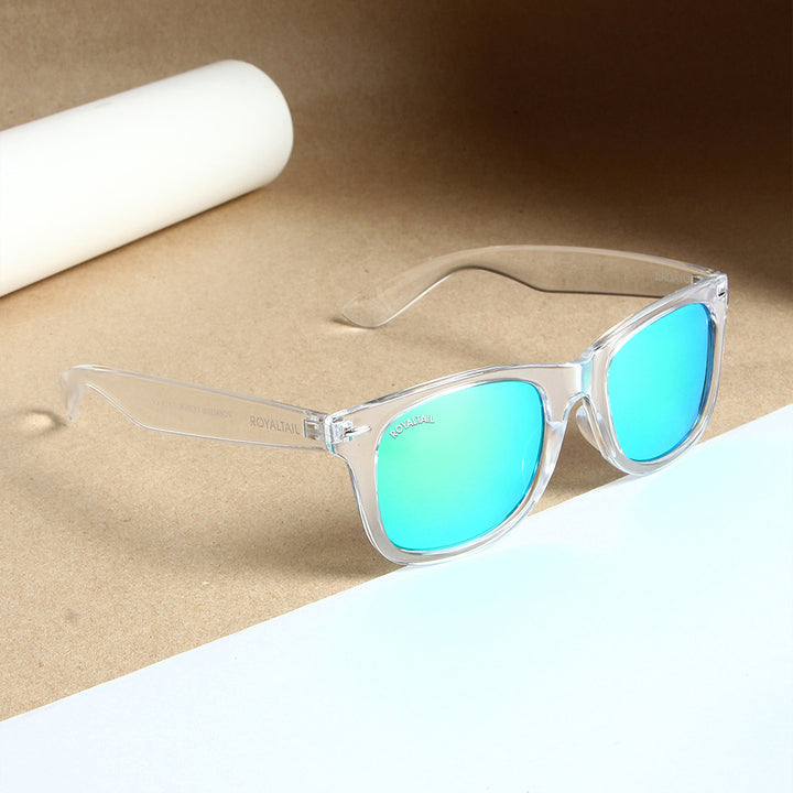 Aqua Green Glass and Clear Frame Wayfarer Sunglasses for Men and Women