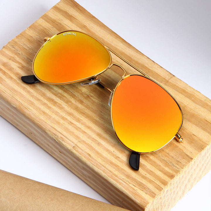 Orange Glass And Gold Frame Aviator Sunglasses For Men And Women