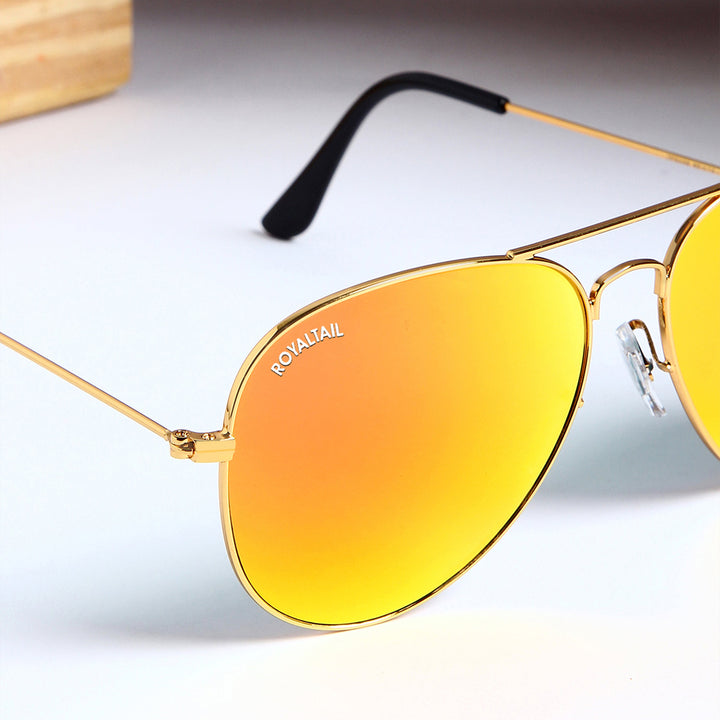 Orange Glass And Gold Frame Aviator Sunglasses For Men And Women
