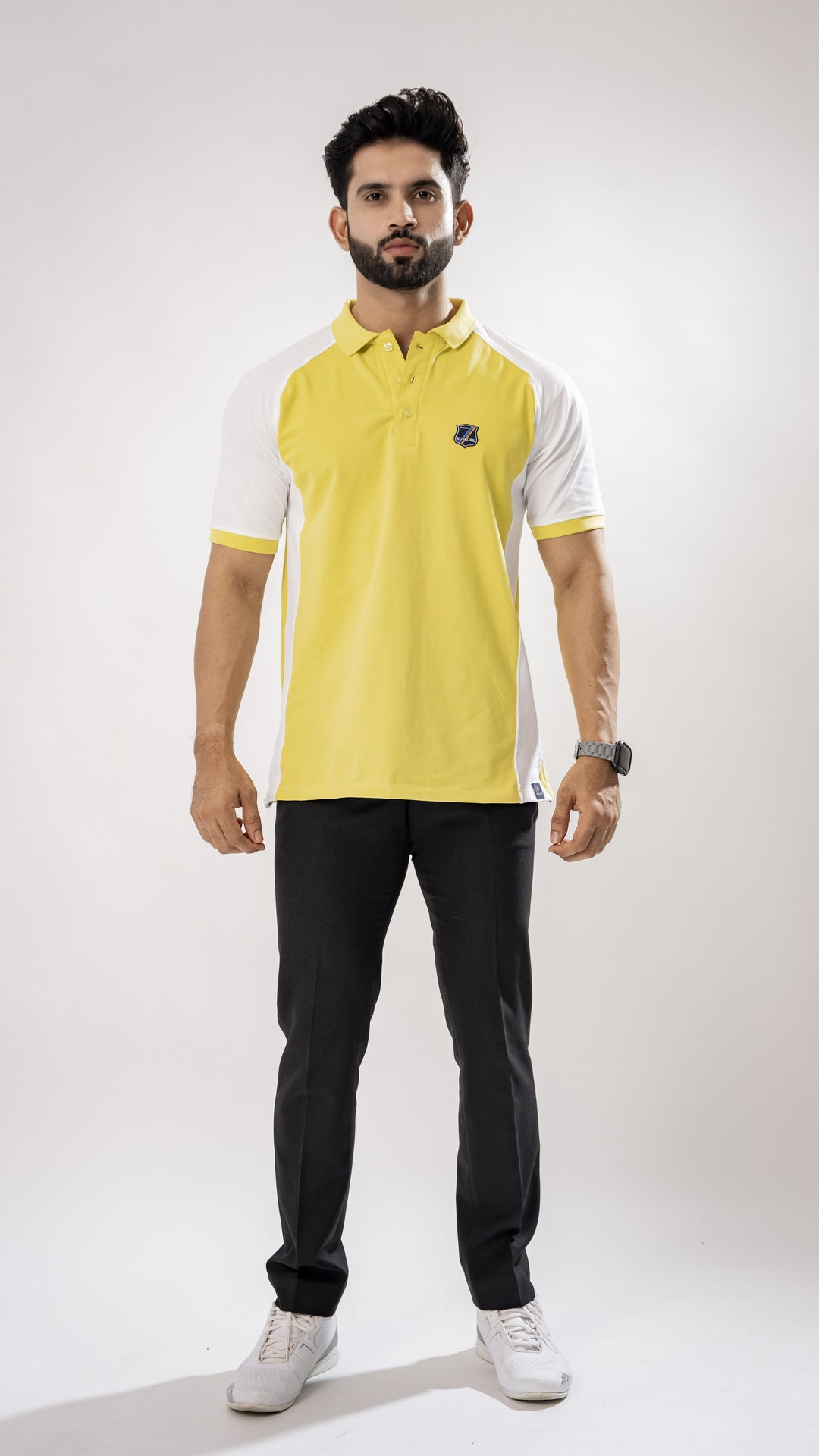 WHITE AND YELLOW SUPER SOFT COTTON MERCERISED PIQUE POLO TEE - Royaltail