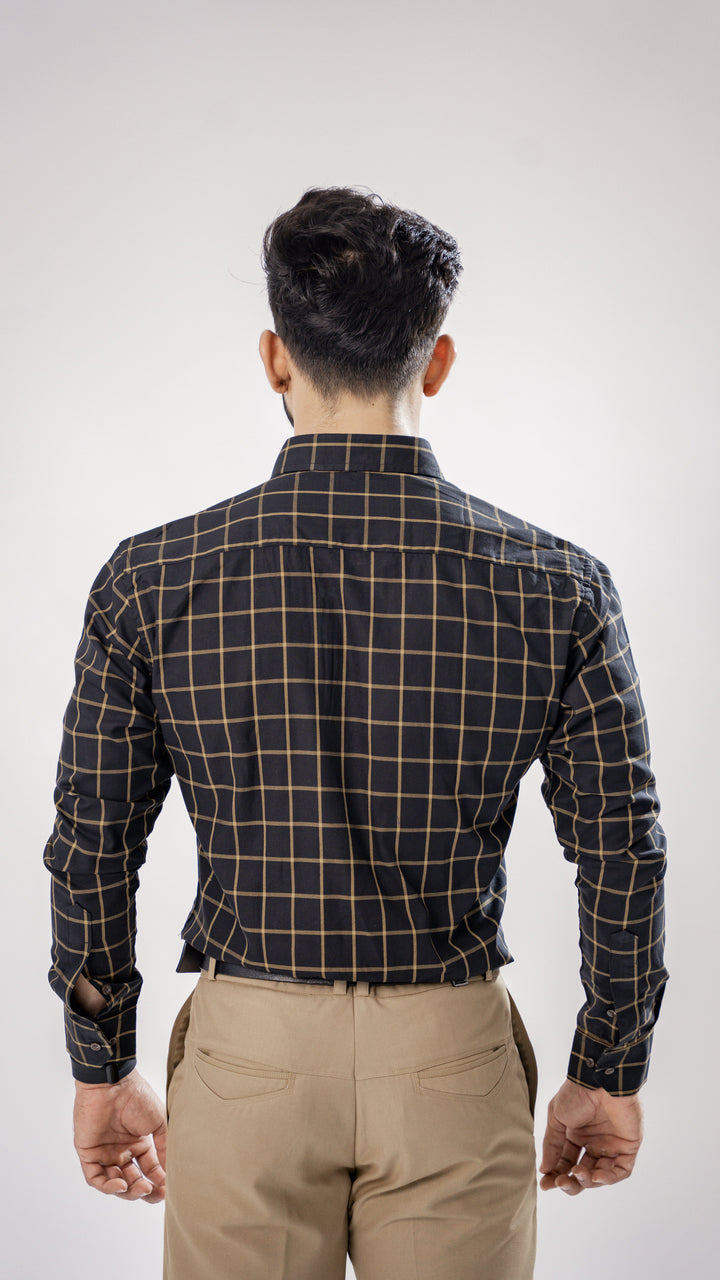 Black with Yellow Premium Checkes Patterned Giza Cotton Shirt