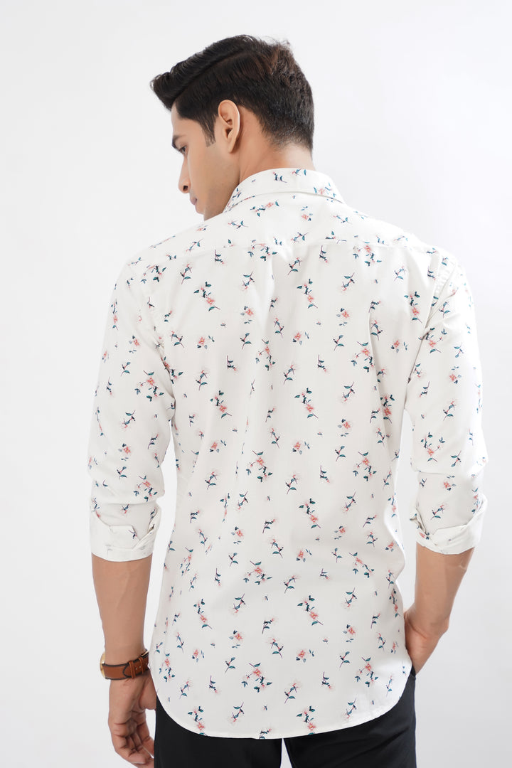 Bright White with Flowers Printed Super Soft Premium Designed Cotton Shirt