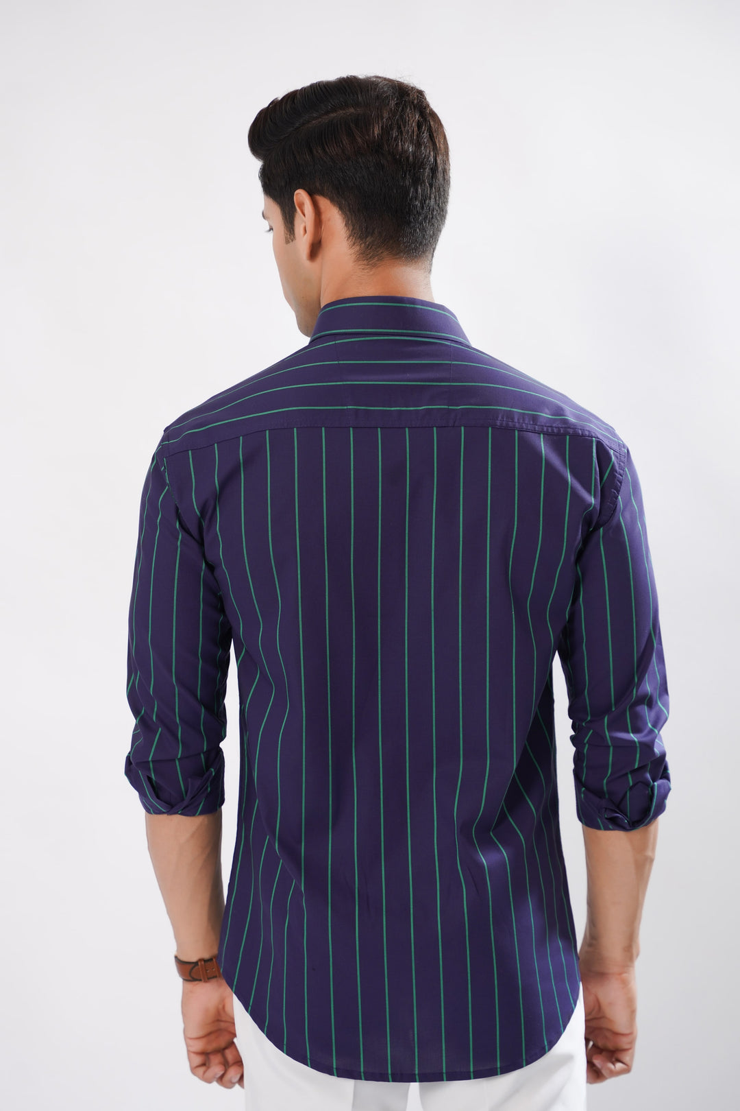 Copperline Navy Blue Striped Cotton Premium Shirt
