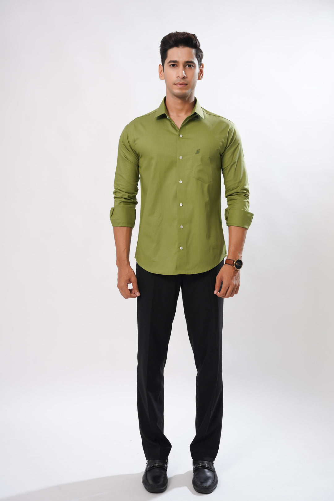 Olive Green Oxford Cotton Premium Plaid Shirt