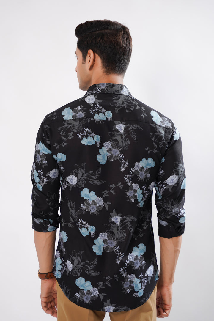 Black Flower Print Premium Cotton Shirt - Royaltail