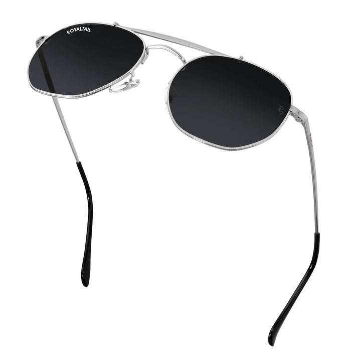 Camile Black Glass and Silver Frame Round Sunglasses