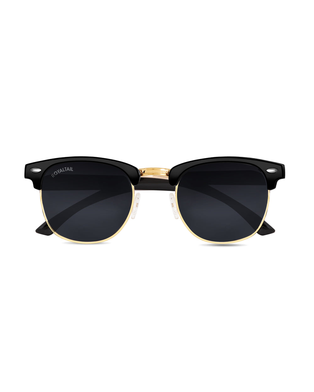Black Glass and Gold Frame Rim Clubmaster Edition Sunglasses - Royaltail