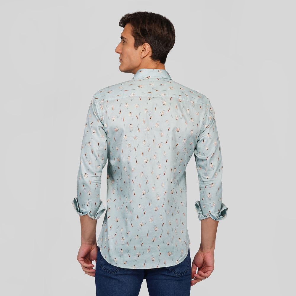 Grey with Feather and Maple Leaf Printed Super Soft Premium Designed Cotton Shirt - Royaltail