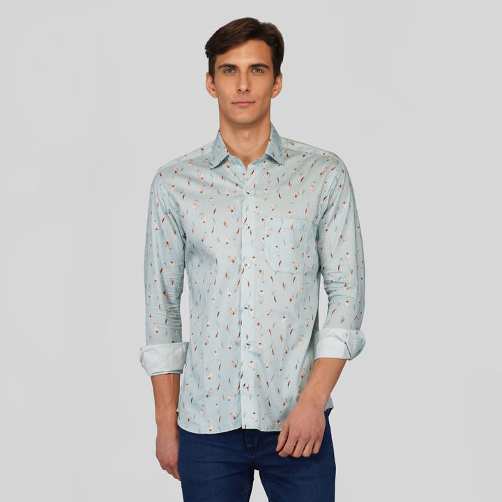 Grey with Feather and Maple Leaf Printed Super Soft Premium Designed Cotton Shirt - Royaltail